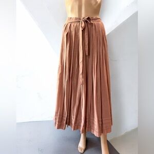 Vintage RARE Emanuelle Khanh 1980s Georgette dusty rose pleated ankle skirt-6